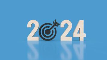 The 2024 wood text and  target icon for Business concept 3d rendering. photo