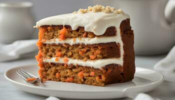 AI generated a slice of carrot cake with cream cheese frosting photo