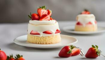 ai generado un postre con fresas en parte superior foto