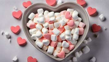 AI generated a bowl filled with marshmallows and hearts photo