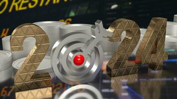 The 2024 gold text and  target icon for Business concept 3d rendering. photo