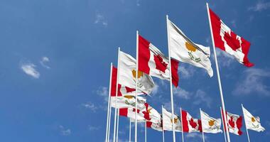 Cyprus and Canada Flags Waving Together in the Sky, Seamless Loop in Wind, Space on Left Side for Design or Information, 3D Rendering video