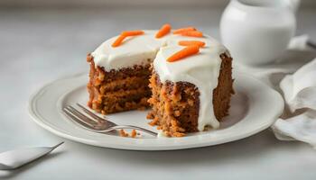 AI generated a piece of carrot cake on a plate with a fork photo