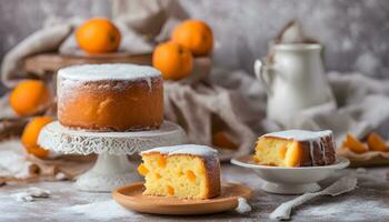 AI generated a cake with orange frosting on a plate photo