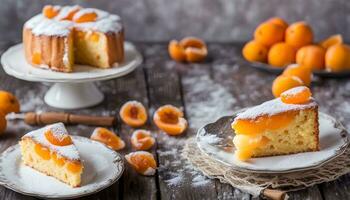 ai generado un pedazo de pastel con naranja rebanadas en un plato foto