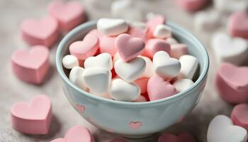 AI generated a bowl filled with marshmallows and hearts photo