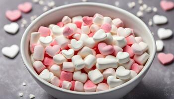 AI generated a bowl filled with marshmallows and hearts photo