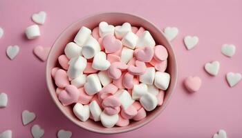 AI generated a bowl of marshmallows on a pink background photo