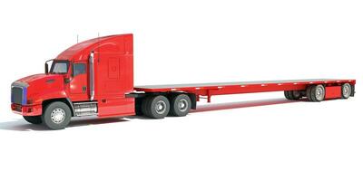 Red Truck with Flatbed Trailer 3D rendering on white background photo