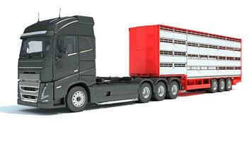 Truck with Animal Transporter Trailer 3D rendering on white background photo