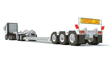 Semi Truck with Lowboy Platform Trailer 3D rendering on white background photo