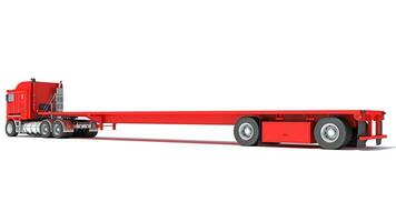 Truck with flatbed trailer 3D rendering on white background photo