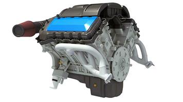 V8 Car Engine 3D rendering on white background photo