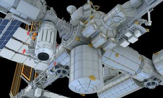 International Space Station ISS 3D rendering on black background photo