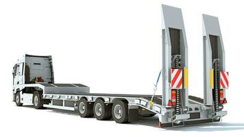 Heavy Truck with Lowboy Trailer 3D rendering on white background photo