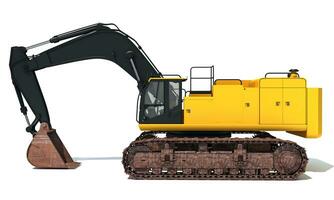 Excavator heavy construction machinery 3D rendering on white background photo