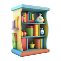 ai generado 3d representación de un libros alacena en transparente antecedentes - ai generado png