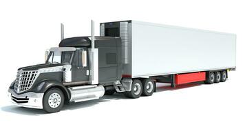 Truck with Refrigerator Trailer 3D rendering on white background photo