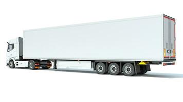 Truck with Reefer Refrigerator Trailer 3D rendering on white background photo