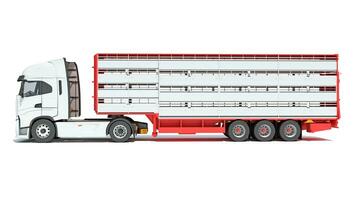 Truck with Cattle Animal Transporter Trailer 3D rendering on white background photo