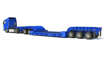 Semi Truck with Lowboy Platform Trailer 3D rendering on white background photo