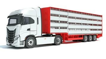 Truck with Cattle Animal Transporter Trailer 3D rendering on white background photo