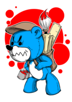 The creative individual is a plush toy bear with a blue fur coat that engages in the act of applying pigmented liquid onto a surface. png