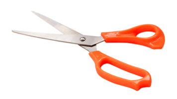 multipurpose scissors with orange handle isolated with clipping path in png file format