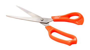 multipurpose scissors with orange handle isolated with clipping path in png file format