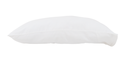 White pillow with case after guest's use at hotel or resort room isolated with clipping path in png file format. Concept of comfortable and happy sleep in daily life