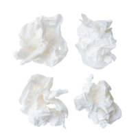 Top view of crumpled tissue paper or toilet paper in set after use in toilet or restroom isolated with clipping path in png file format
