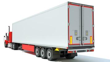 Truck with Refrigerator Trailer 3D rendering on white background photo