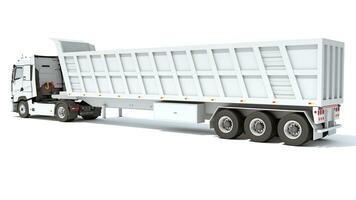 Semi Truck with Tipper Trailer 3D rendering on white background photo