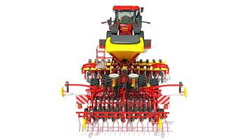 Tractor with Seed Drill farm equipment disc harrow 3D rendering on white background photo