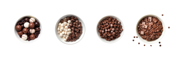 AI generated Set of Chocolate on white bowl, top view isolated on transparent background png