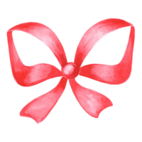 Watercolor red gift ribbon bow isolated. Template of silk streamer for festive decoration. Hand drawn clipart for card, wrapper, textile, birthday and holiday backdrop, printing sticker and packaging. png