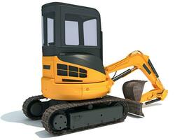 Mini Tracked Excavator 3D rendering on white background photo