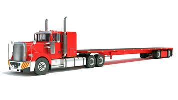 Heavy Truck with Flatbed Trailer 3D rendering on white background photo