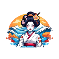 AI generated Japanese geisha beauty mascot for t-shirts ready to print png