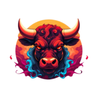 AI generated fierce bull with bright color patterns for t-shirts ready to print png
