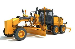 Motor Grader heavy construction machinery 3D rendering on white background photo