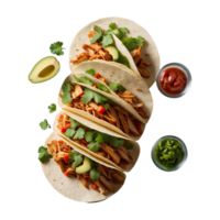 AI generated fresh homemade chicken tacos recipe isolated on transparent background png