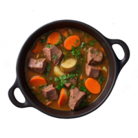 AI generated Meat stew, turshu, sebze govurma with onions, green herbs, carrots in broth sauce isolated on transparent background png