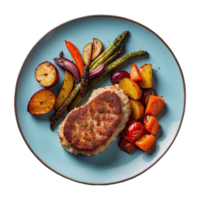 AI generated delicious cutlets with roasted vegetables isolated on transparent background png