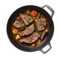 ai gerado carne refogado com ervas e especiarias dentro a caldo isolado em transparente fundo png