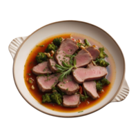 AI generated Meat sauteed with herbs and spices in the broth isolated on transparent background png
