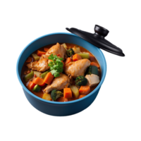 AI generated food in a container. stewed chicken, stewed vegetable isolated on transparent background png