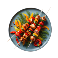 AI generated Chicken skewers with slices of sweet peppers and dill isolated on transparent background png