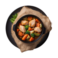 AI generated food in a container. stewed chicken, stewed vegetable isolated on transparent background png