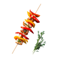 AI generated Chicken skewers with slices of sweet peppers and dill isolated on transparent background png